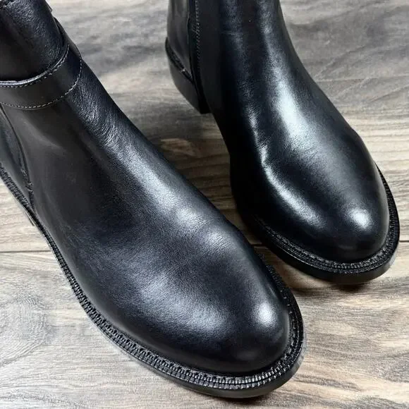 NIB Sam Edelman Nolynn 8M Black Leather Buckle Short Riding Ankle Boots Booties - Picture 8 of 12